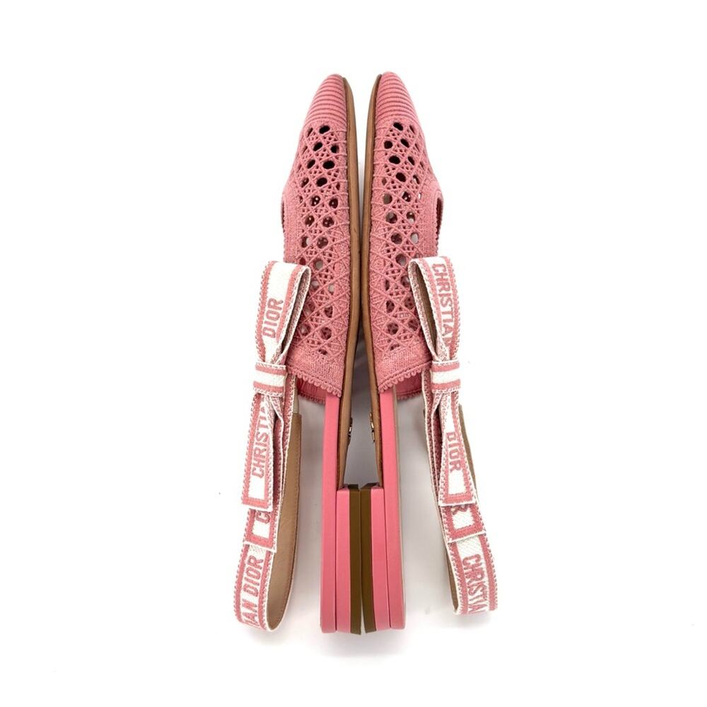 Dior & Moi Cannage Mesh Pink Bow Logo Slingback Flats Sandals 40.5 - Picture 3 of 10